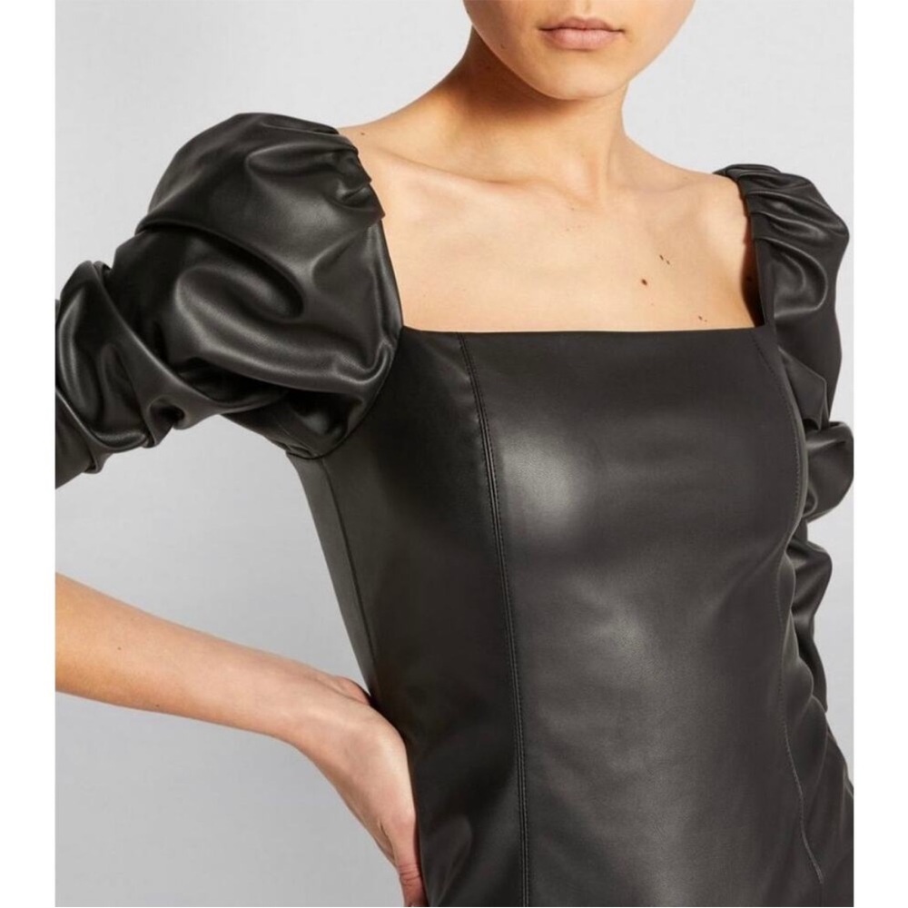 Alice + Olivia Black Faux Leather Long Sleeve Dress - Picture 3 of 7